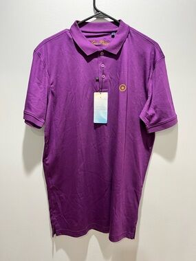 Louis Philippe Men's Polo Shirt Size L Purple 100% Cotton Regular Fit Crest Log